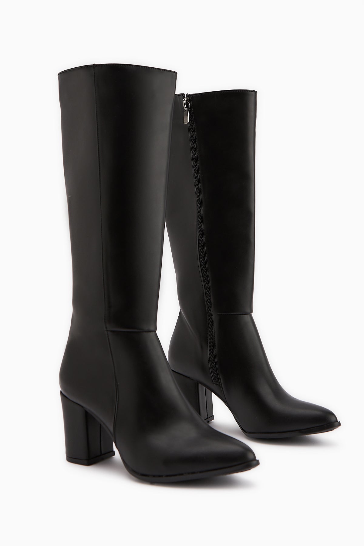 Tatum Schwarze Spitzzehen-Mittelabsatz Damen Stiefel