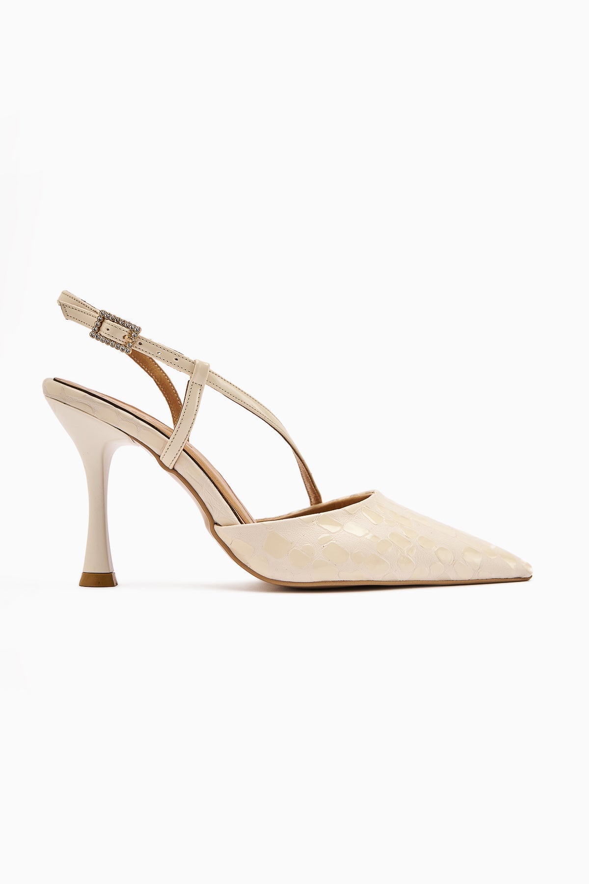 Sarah Genuine Leather – Beige Croc-Embossed Pointed-Toe Heeled Shoe (Women)