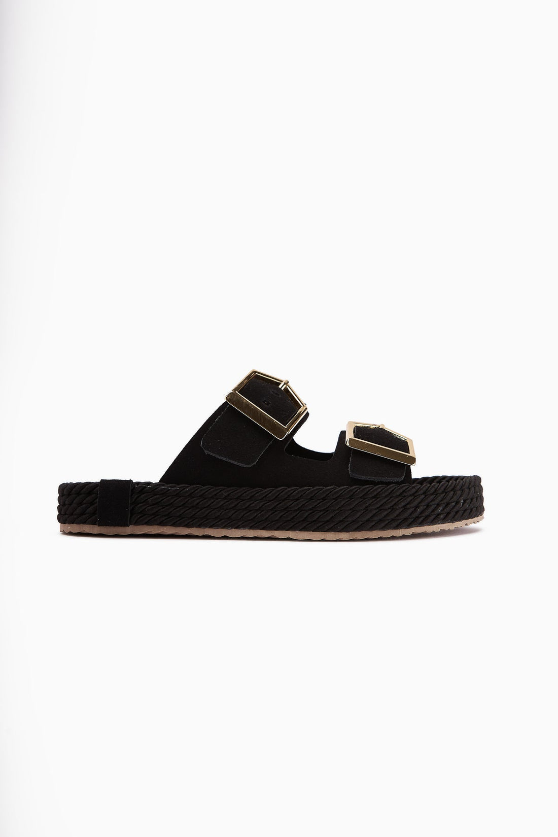 Horia Women's Double-Strap Woven Sole Slippers in Black