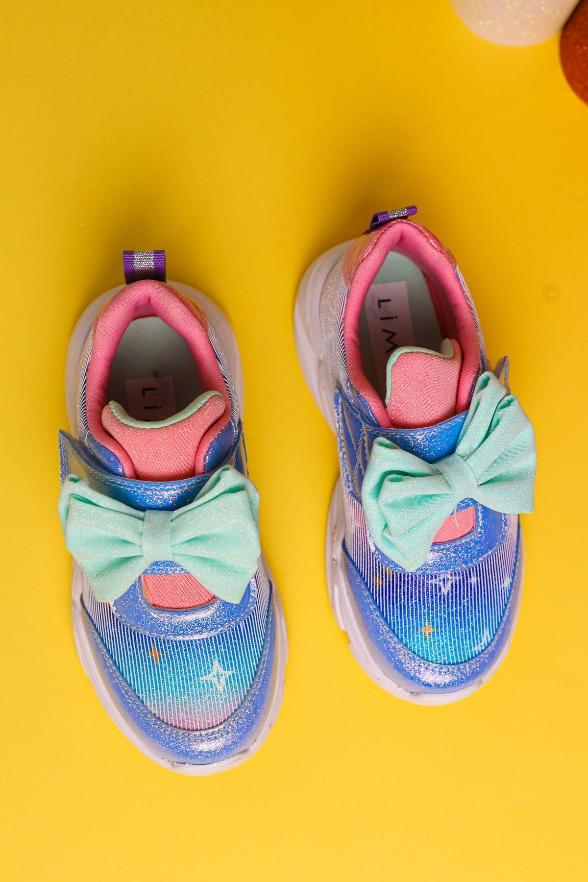 Gaia Blaue Kinder Sportschuhe mit Schleifendetail und Leuchtfunktion