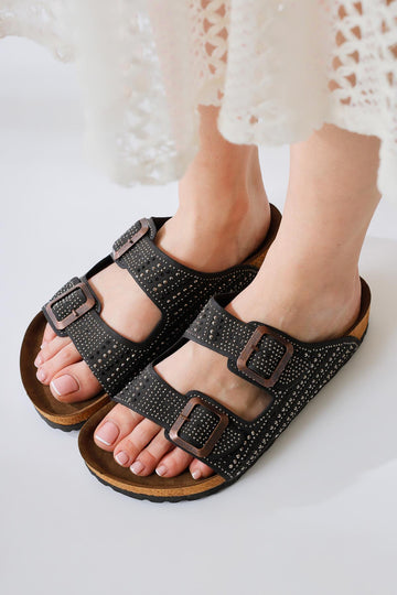 Aire Black Double Banded Stone Detailed Slippers