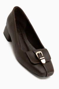 Jerry Genuine Leather Brown Short Heeled Women’s Shoes