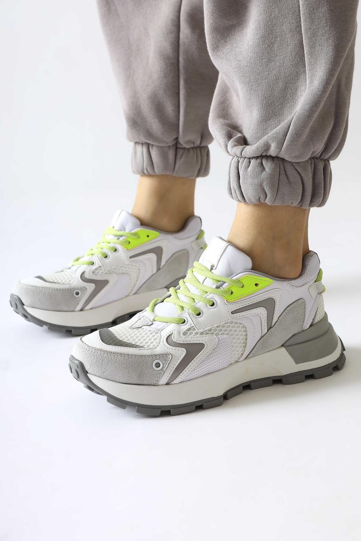 Onella White Suede Detailed Lace-Up Sneakers