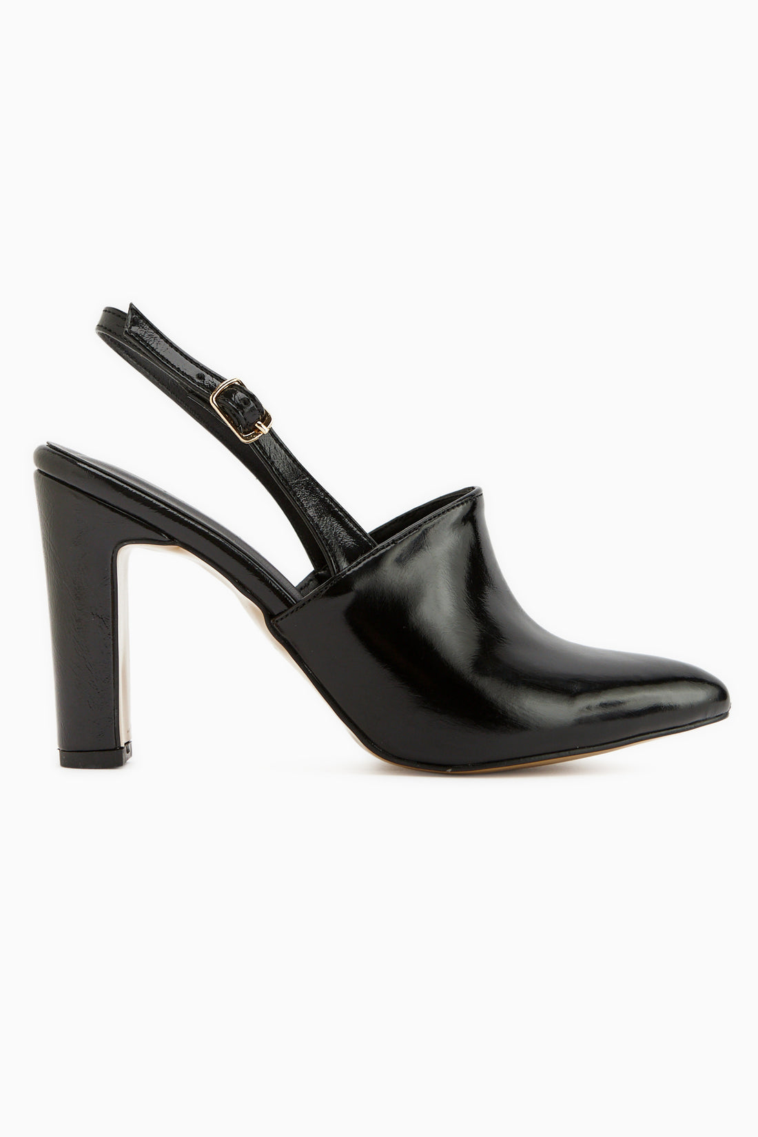 Maisa Schwarze Spitz Zehen Slingback Chunky Absatz Damen Schuhe