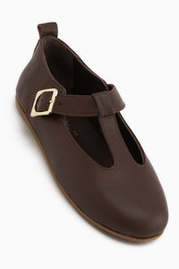 Echtes Leder Danni Braun Gürtelschnalle Damen Ballerinas