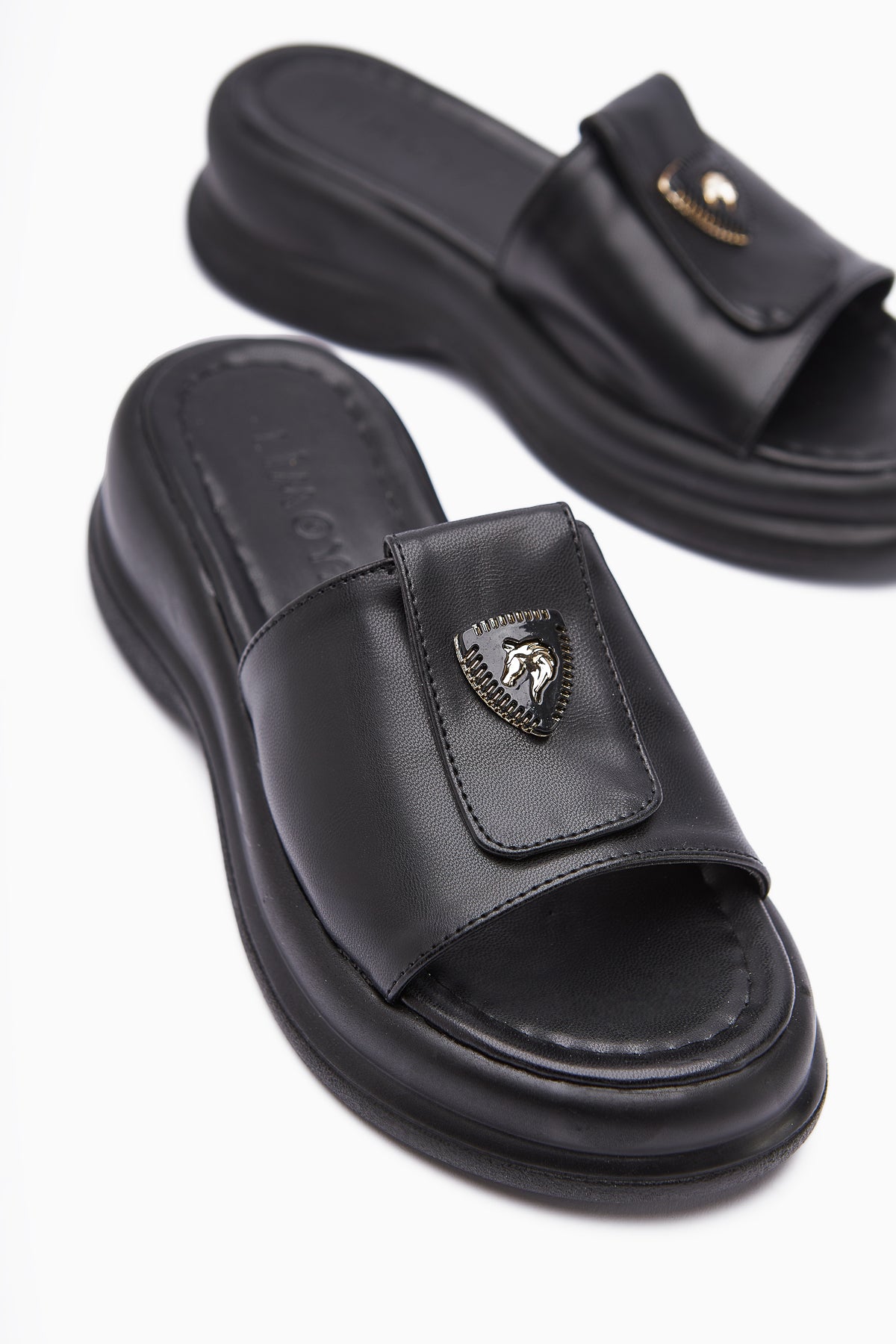 Kaylee Black Buckled Women's Slippers