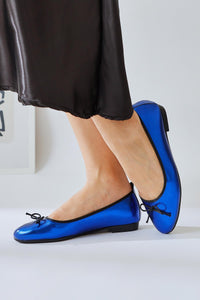 Sille Saks Crinkle Leder Schleife Detail Damen Ballerinas