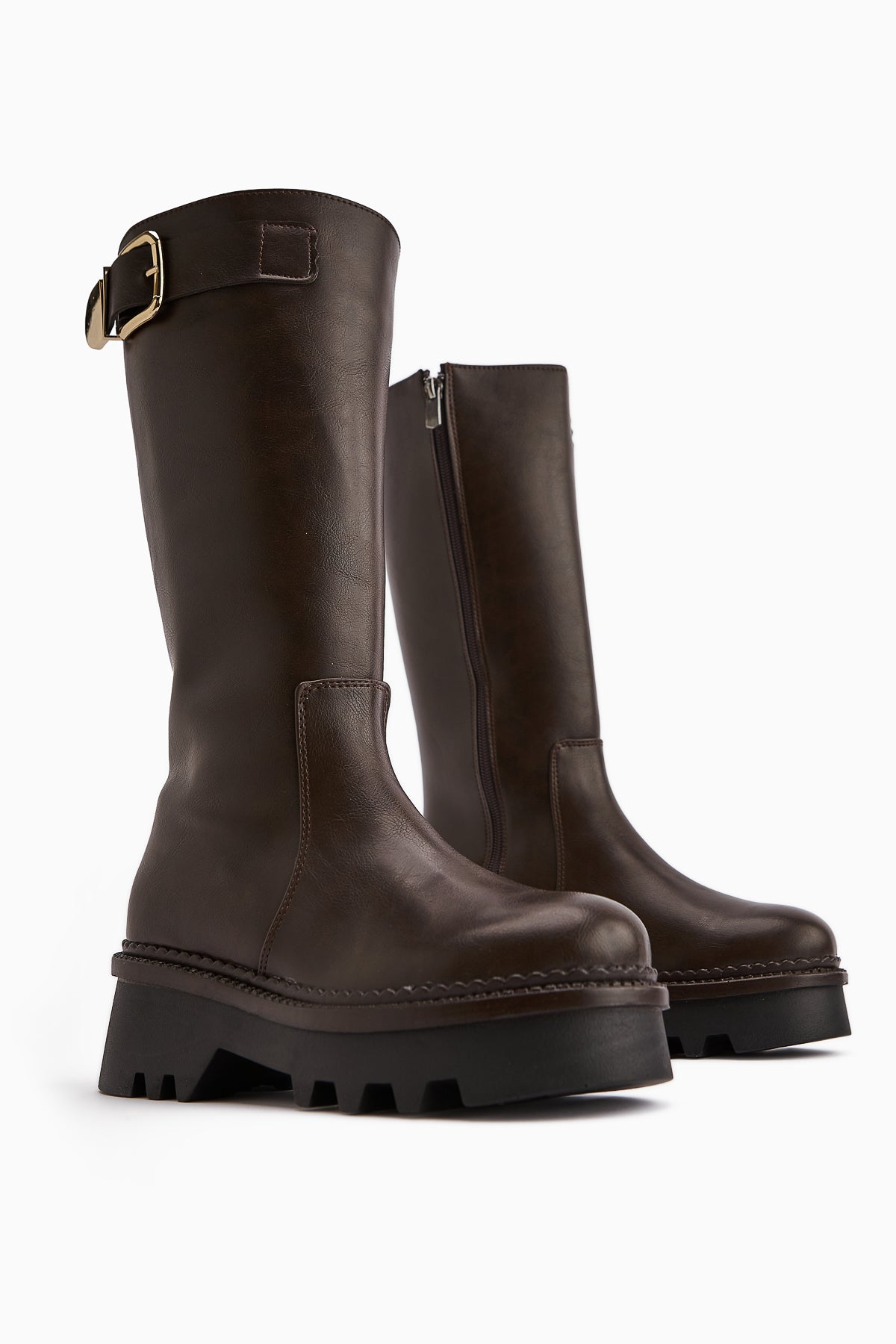 Hely Coffee Buckle Detailed High-Platform Women's Boot