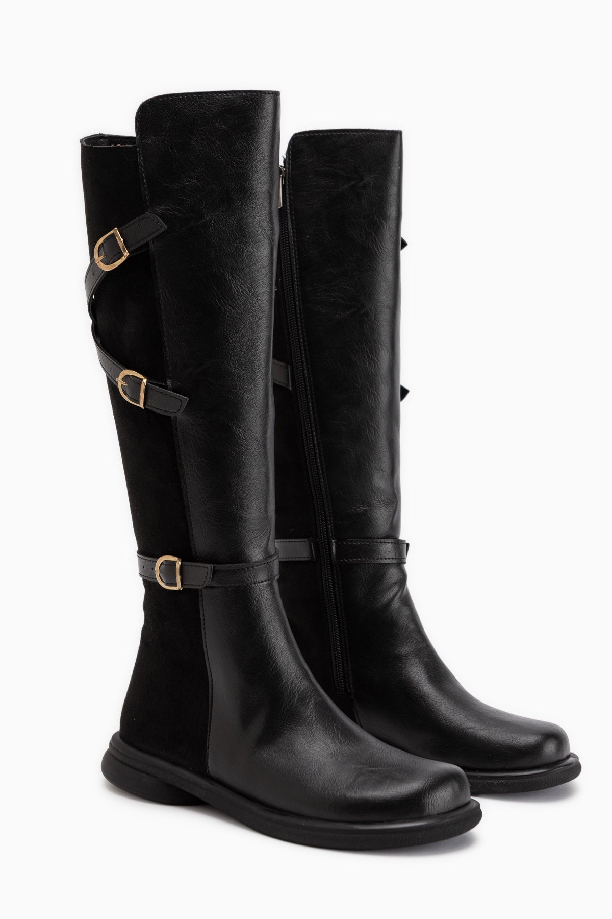 Hilda Schwarze Wildleder Gürtels Damen Stiefel