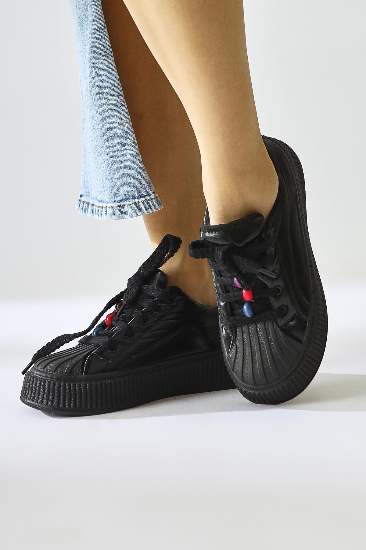 Chinda Black Parachute Fabric Beaded Detail Snakers