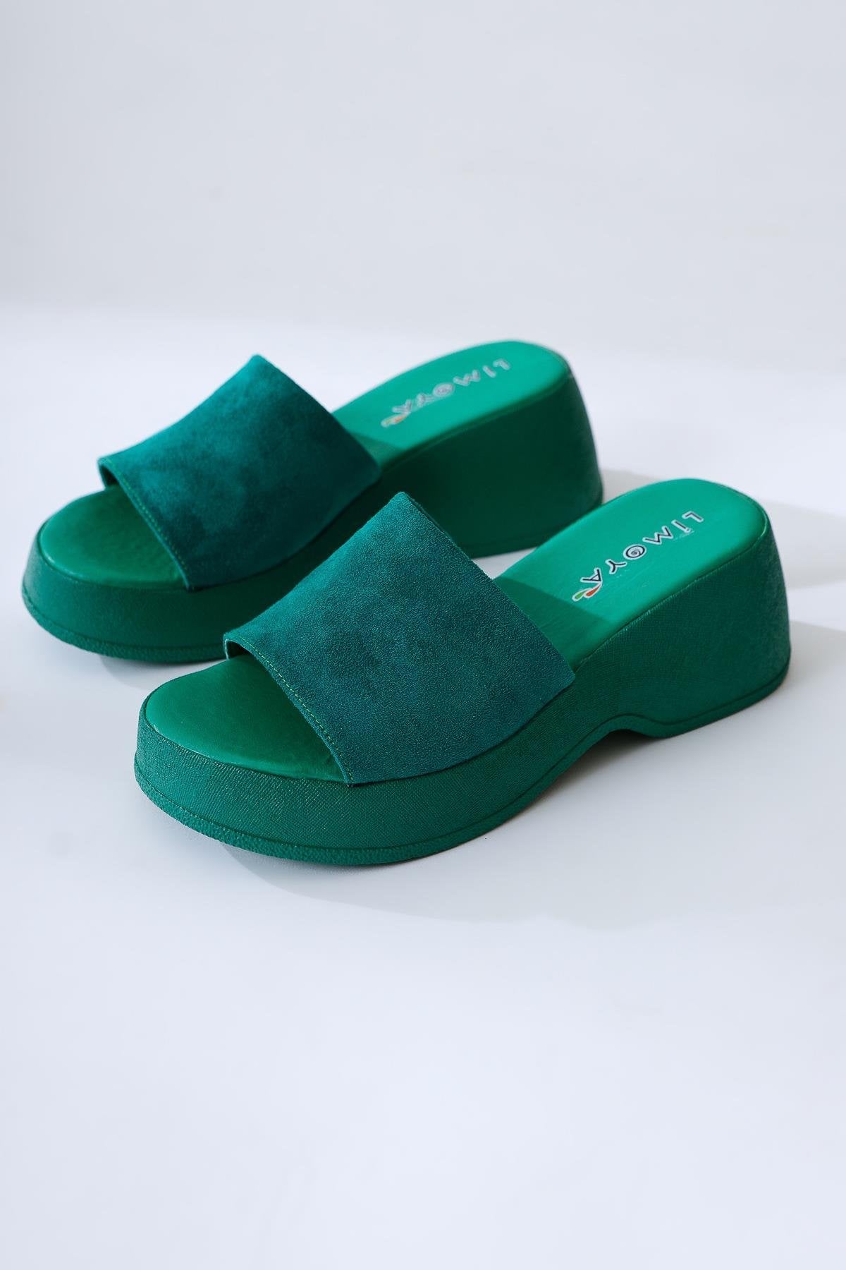 Safora Green Suede Platform Slippers