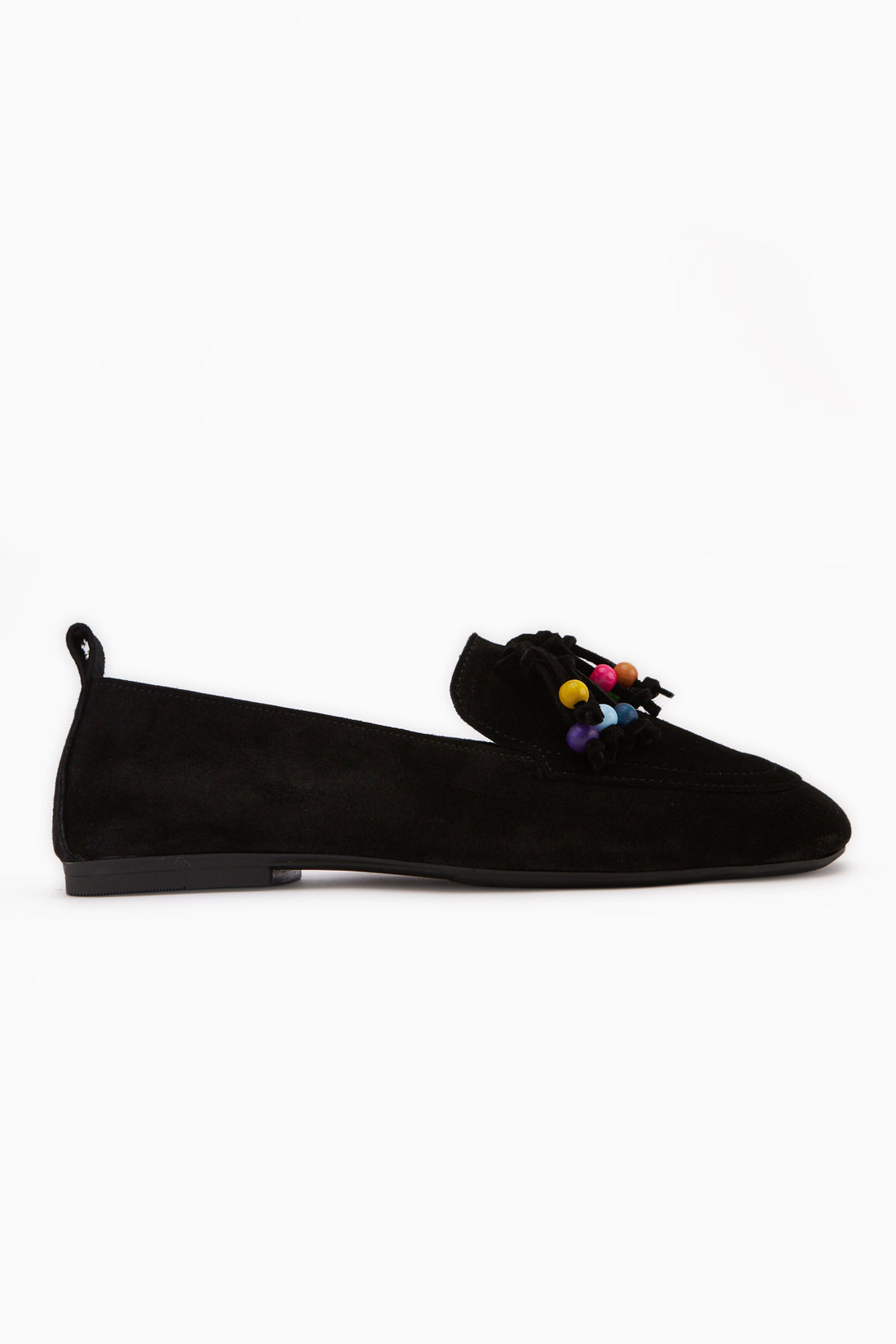 Echtes Leder Schwarze Perlen Detail Fransen Damen Loafer Freizeit Schuhe
