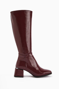 Miami Burgunder Knautschlack Quadratzehen Damen Stiefel