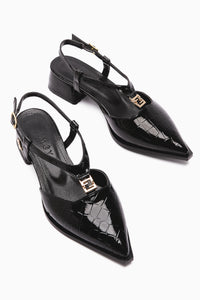 Ginny Black Crocodile Buckle Detailed Low Heel Women's Sandals