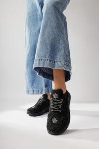 Matty Black Stone Detailed Knitted Sneakers