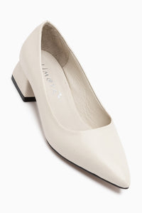 Echtes Leder Berta Beige Spitz Zehen Kurze Absatzschuhe