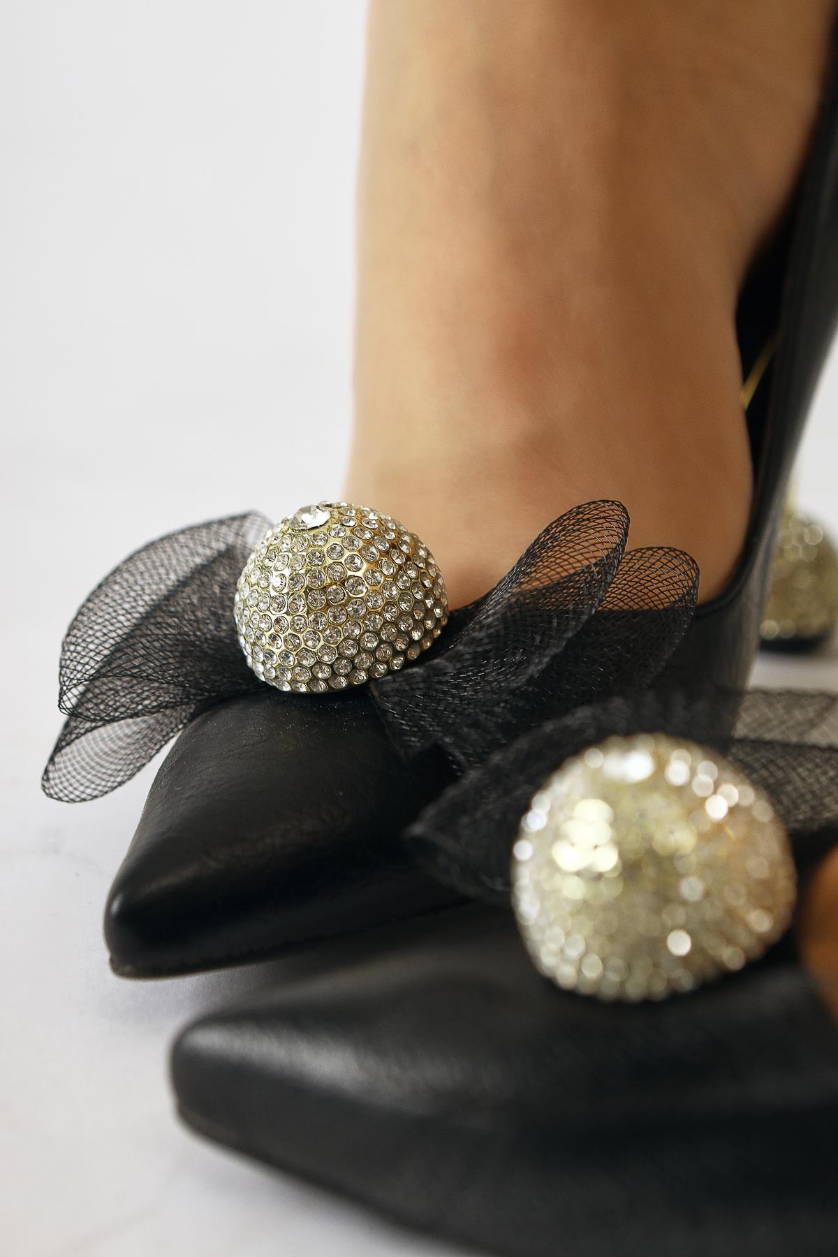 Partile – Black Disco-Ball-Detail Tulle-Bow Stiletto (Women)