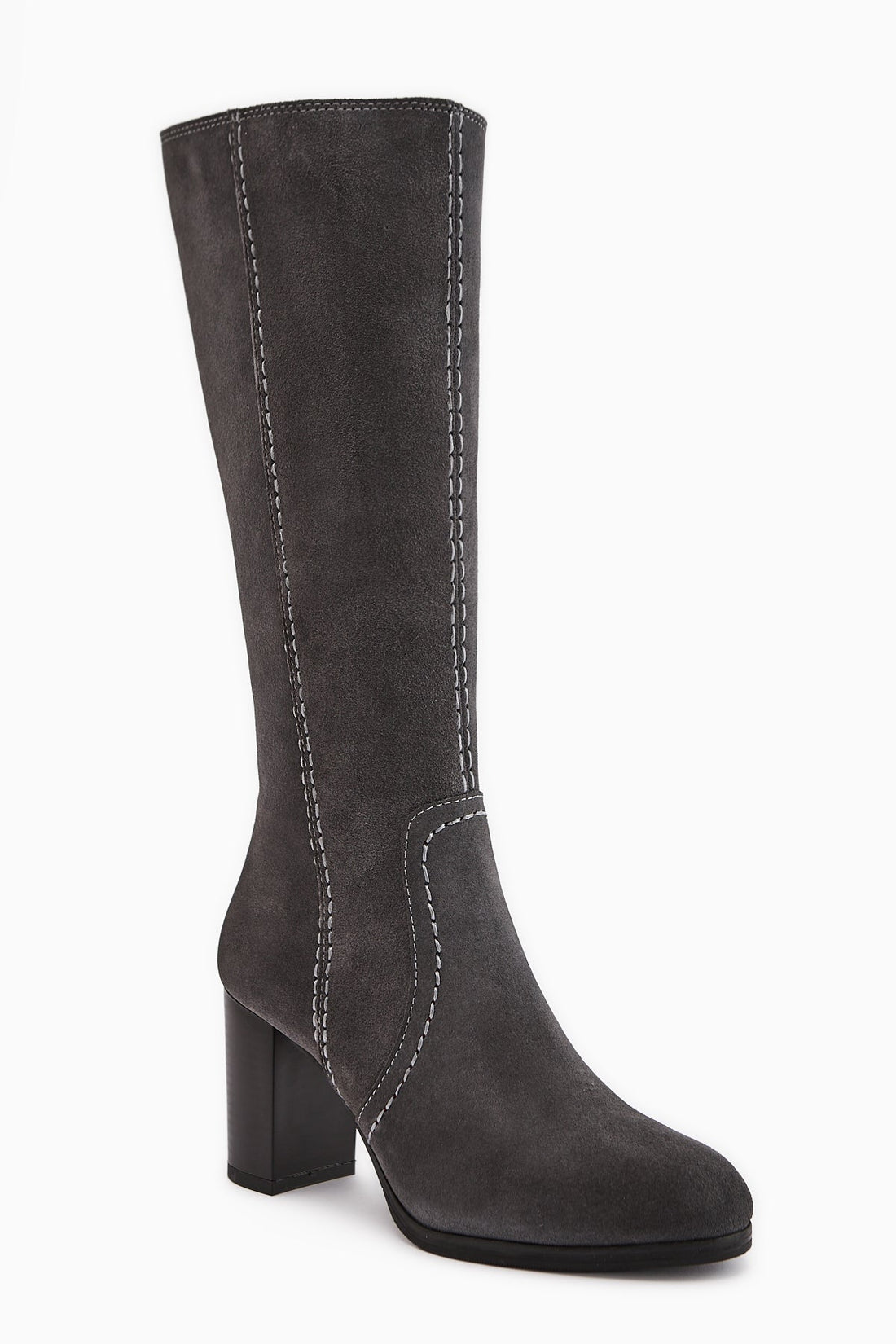 Aleen Genuine Grey Suede Heeled Women's Boots