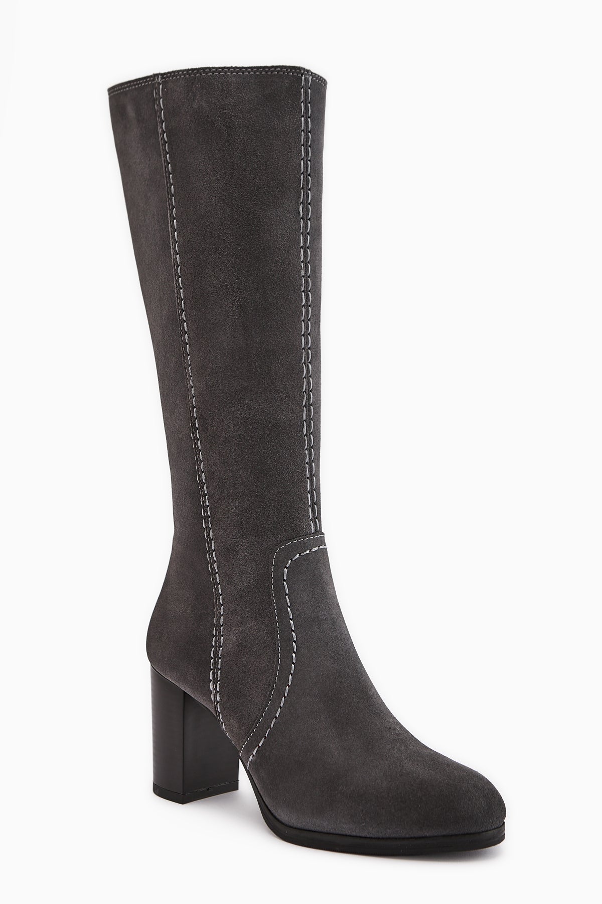 Aleen Genuine Grey Suede Heeled Women's Boots