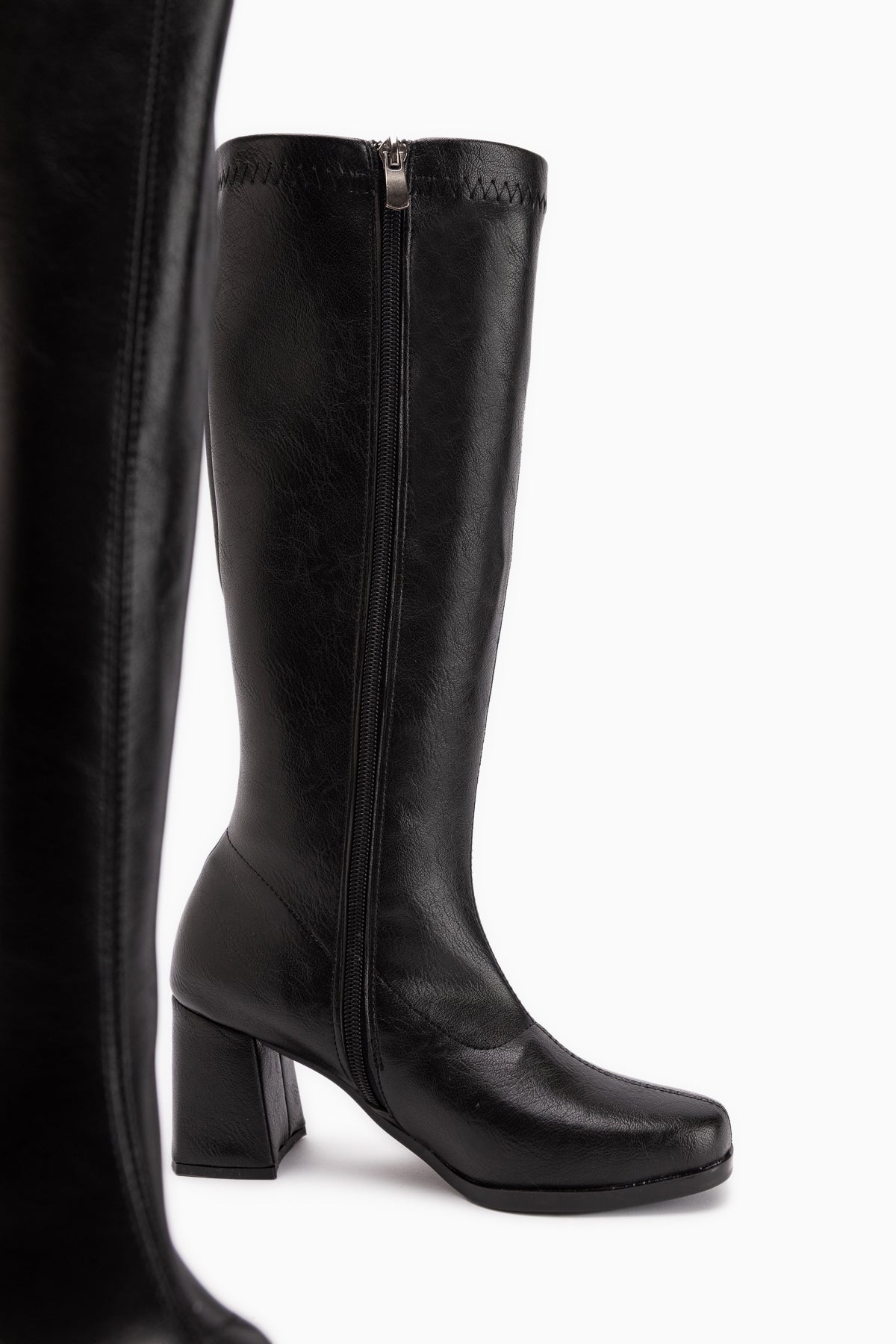 Evie Schwarz Quadratzehen Damen Stretchstiefel
