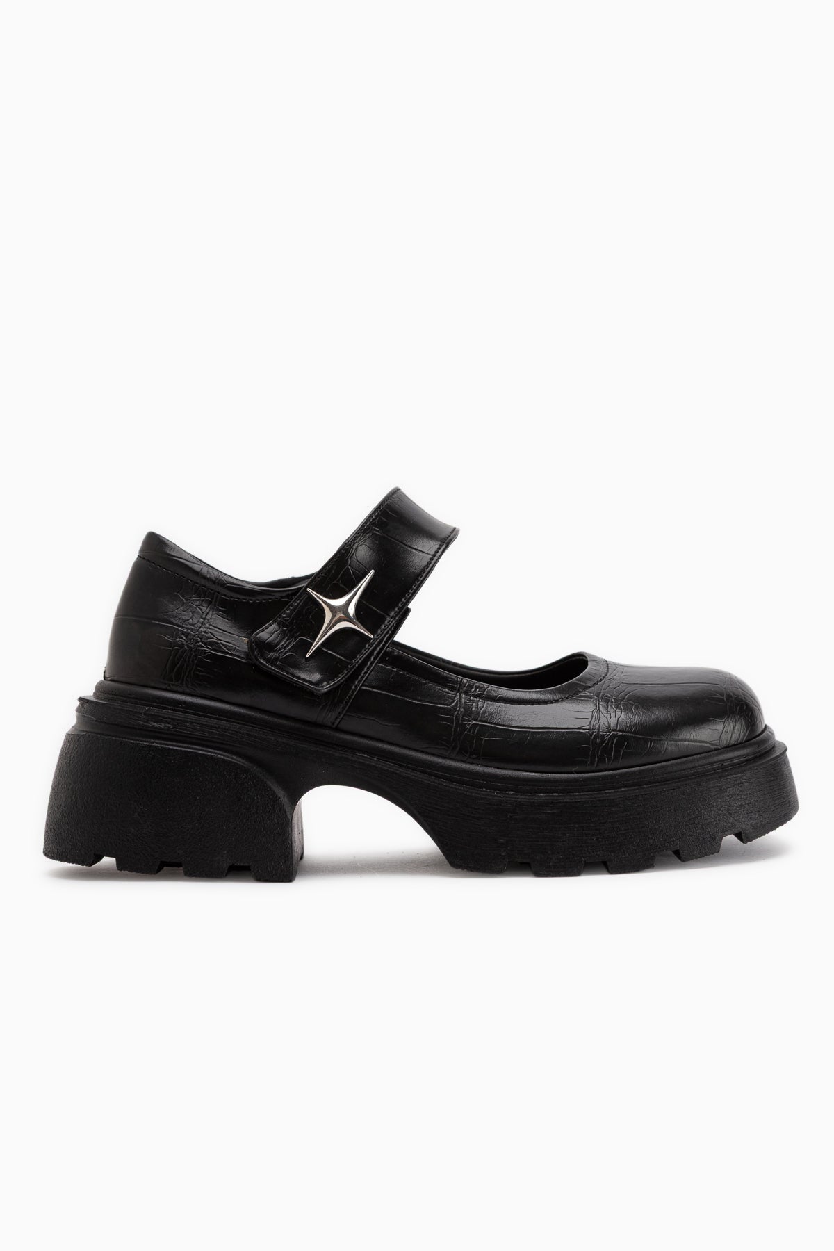 Deena Schwarz Krokodil Plattformsohle Damen Mary Jane Schuhe