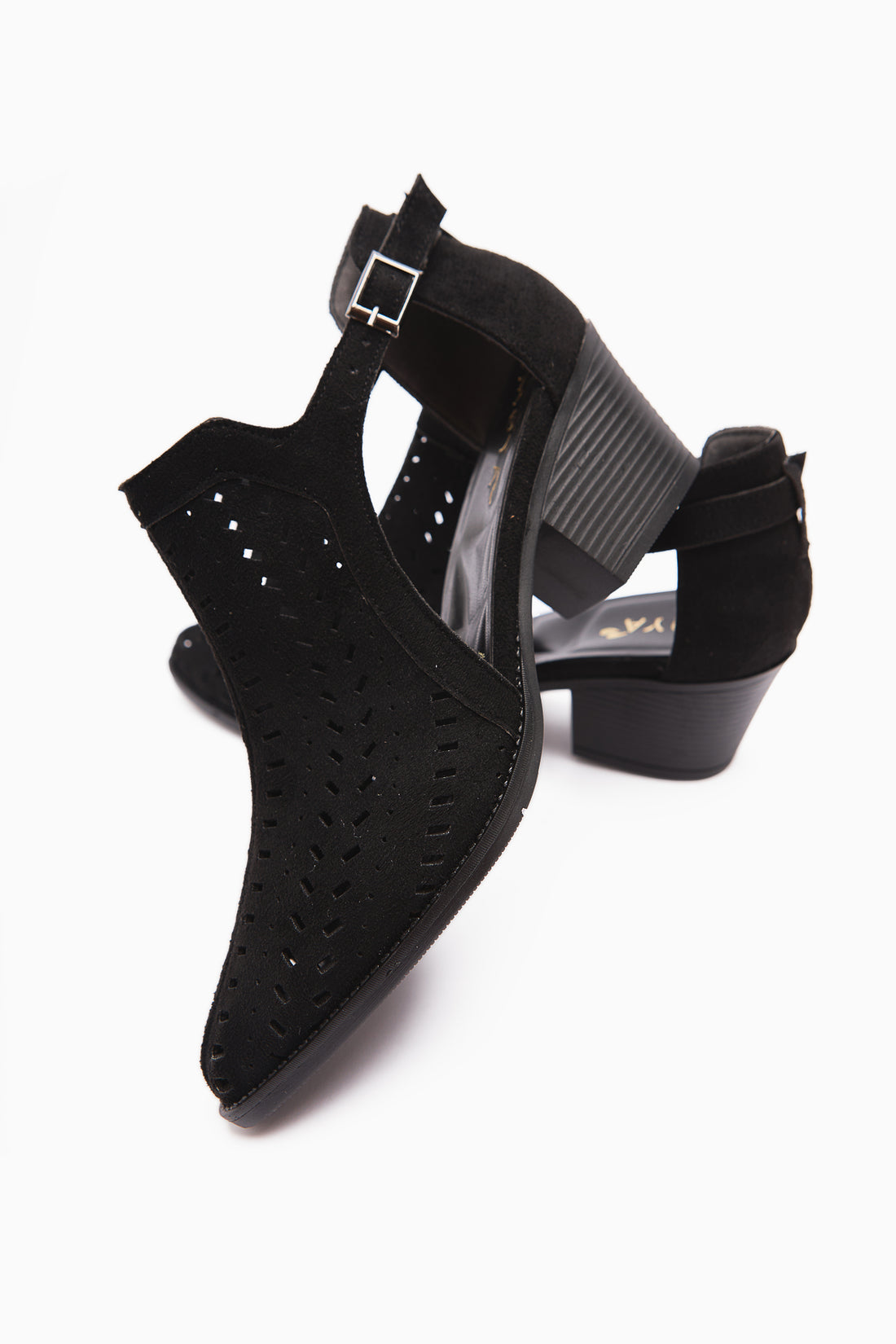 Julian Black Suede Perforated Chunky Heel Women's Western Summer Boots