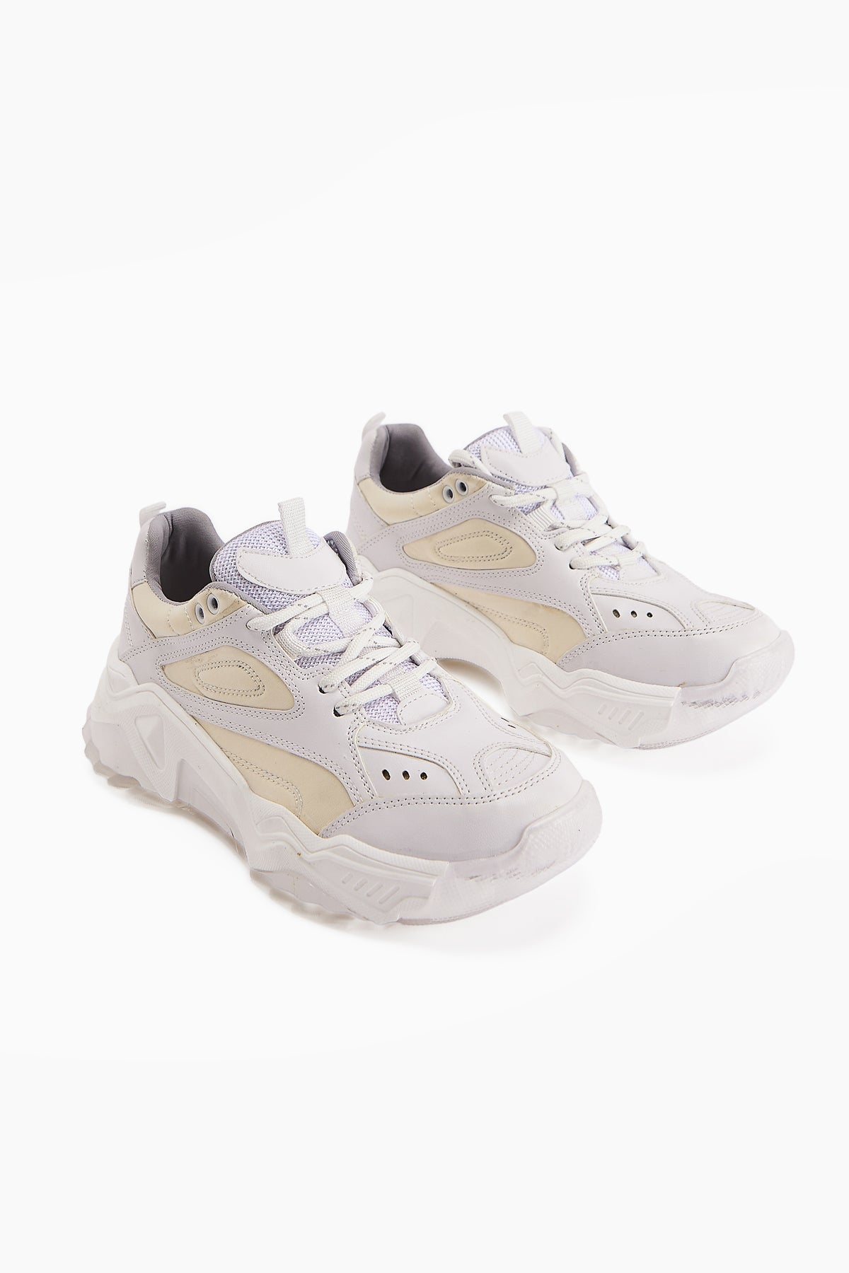 Erla White Thick Soled Lace-Up Women's Sneakers