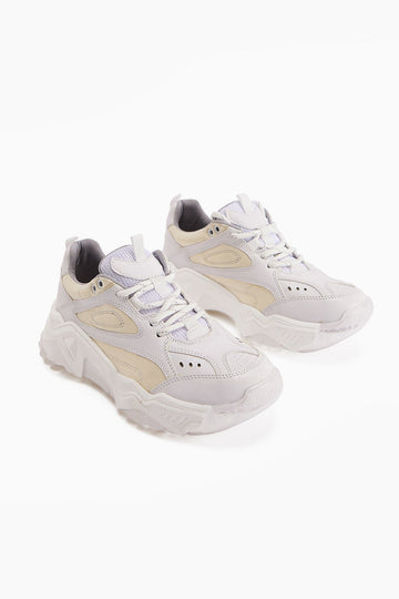 Erla White Thick Soled Lace-Up Women's Sneakers