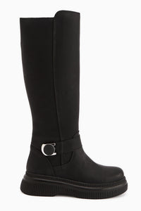 Juliah Schwarze Schnalle Detail Reißverschluss Stiefel