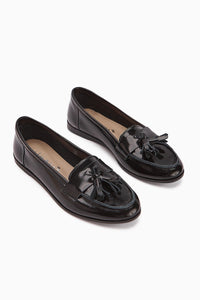 Doris Genuine Leather Black Metallic Tasseled Women's Loafer Shoe
