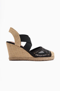 Meliza Black Elastic Woven Sole Women’s Sandal