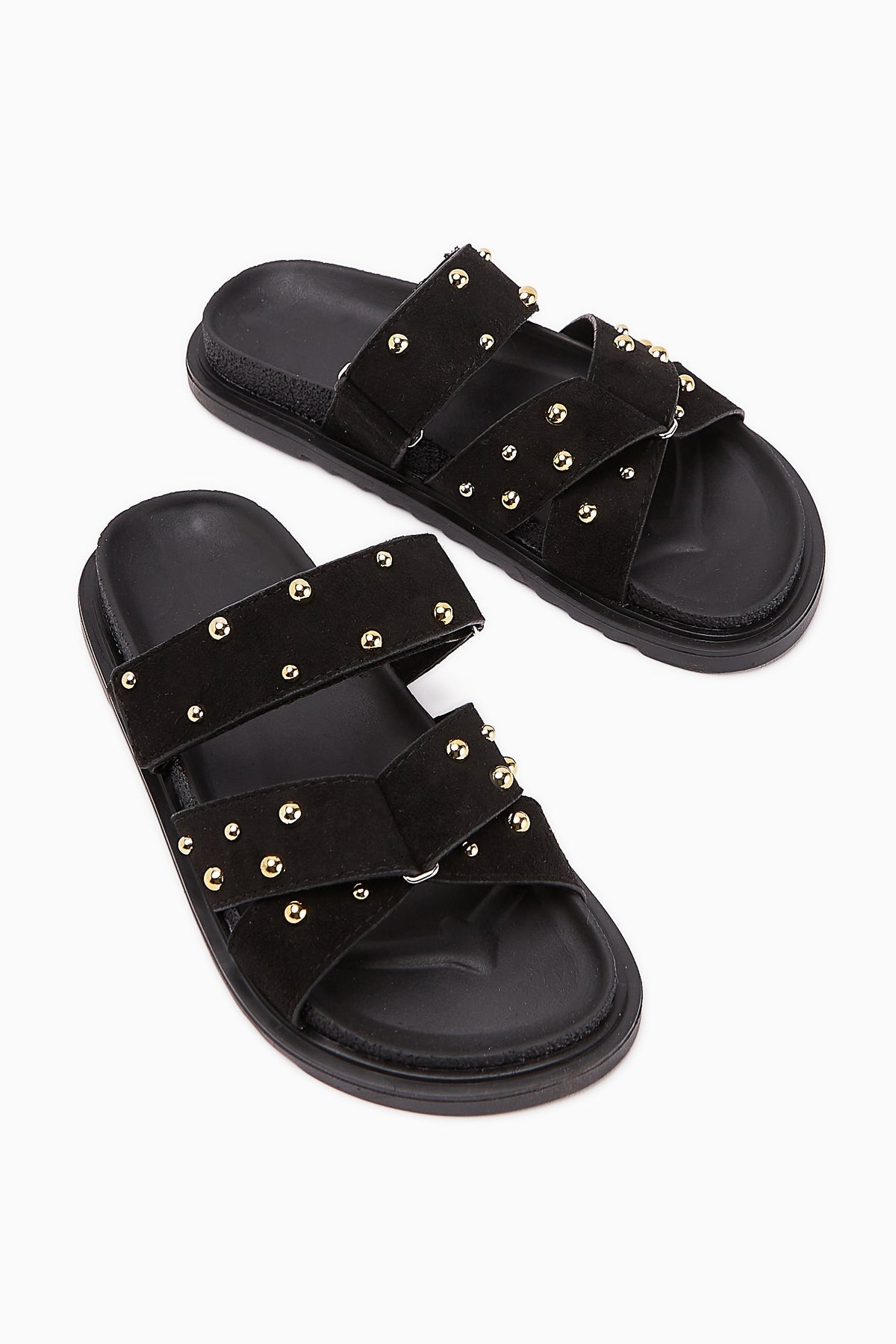 Mino Black Cross-Strap Studded Women's Slippers