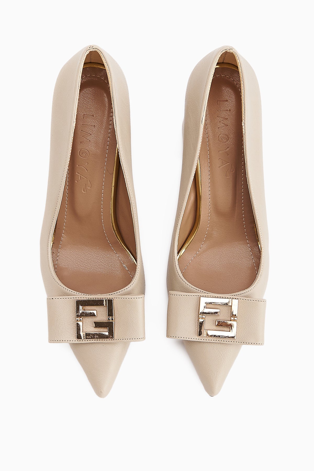 Melly Women's Beige Buckled Chunky Heel Shoe