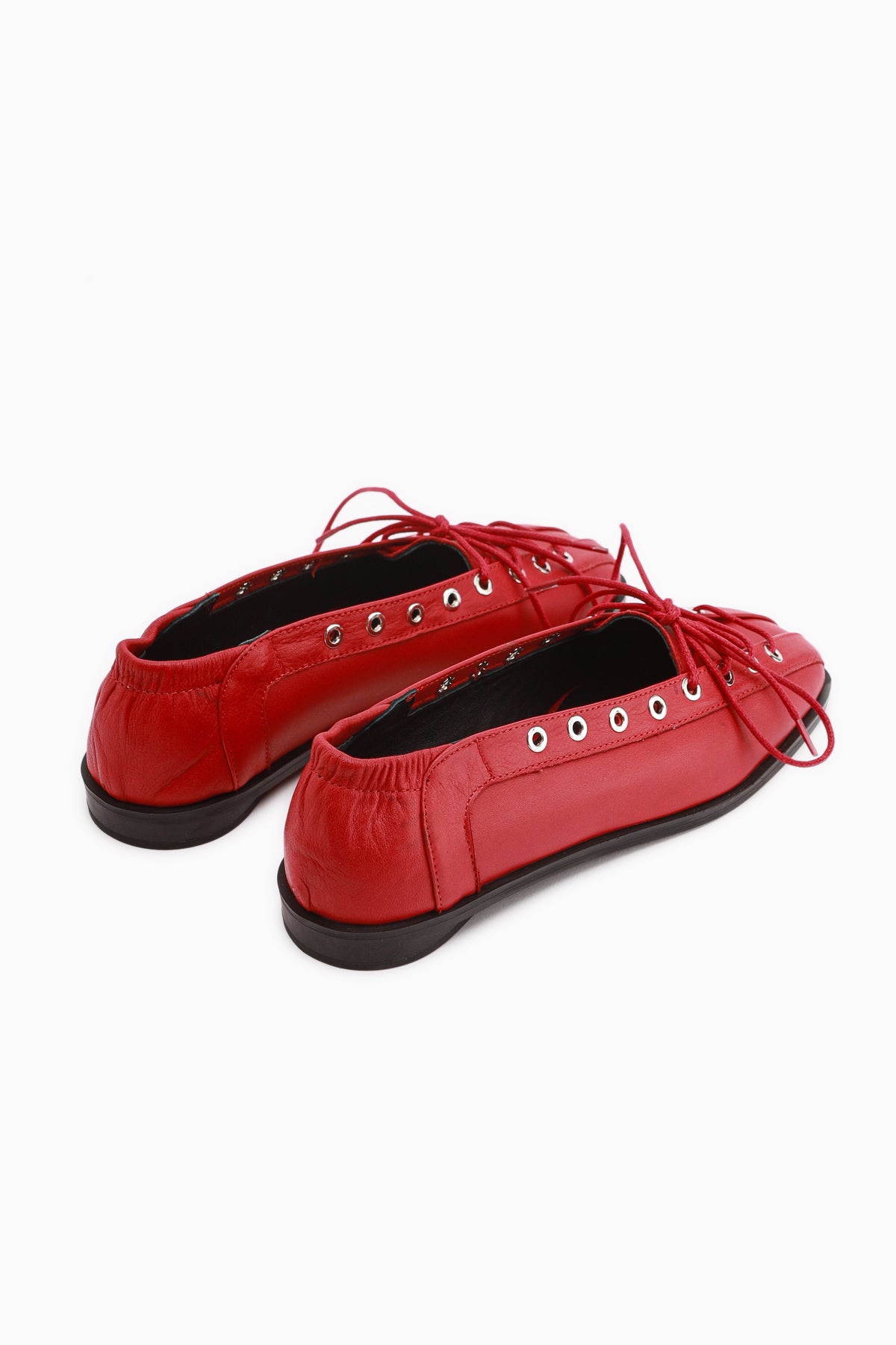 Romy Genuine Leather Red Lace-Up Women’s Ballet Flats