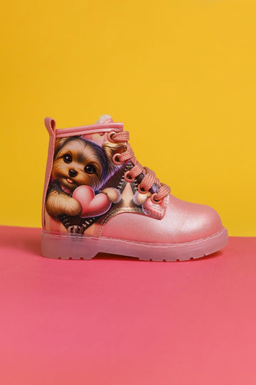 Jannice Rosa Cartoon-Charakter-Druck Leuchtende Schnür-Baby-Stiefel