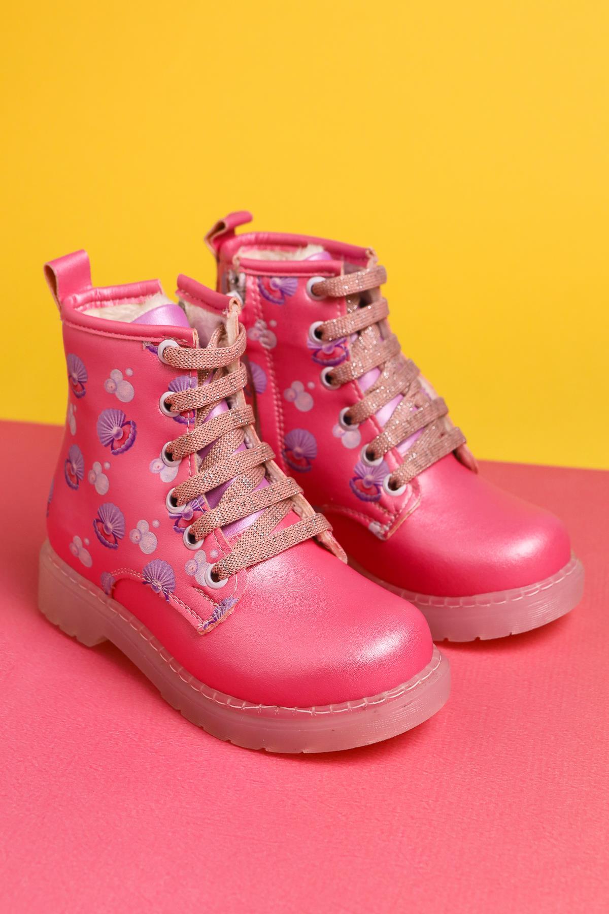 Johline Rosa Meereskreatur Druck Schnürung Leuchtende Kinderstiefel