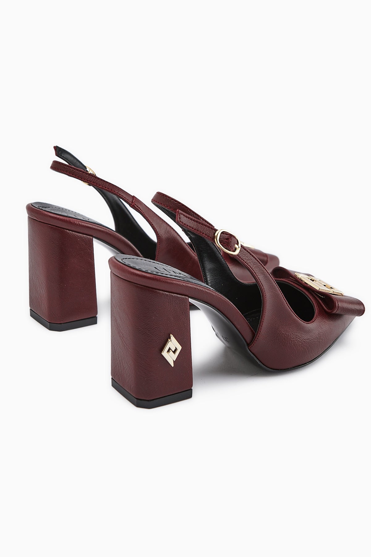 Yupin Burgundy Metal Detailed Closed-Toe Heeled Women's Shoe
