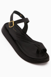 Annia Echtes Leder Schwarz Zehentrenner Damen Sandale