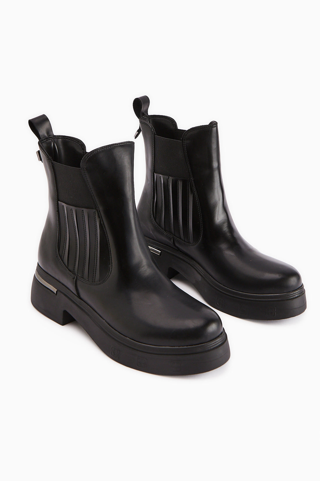 Pava Schwarz Lack Absatz Detail Damen Stiefel