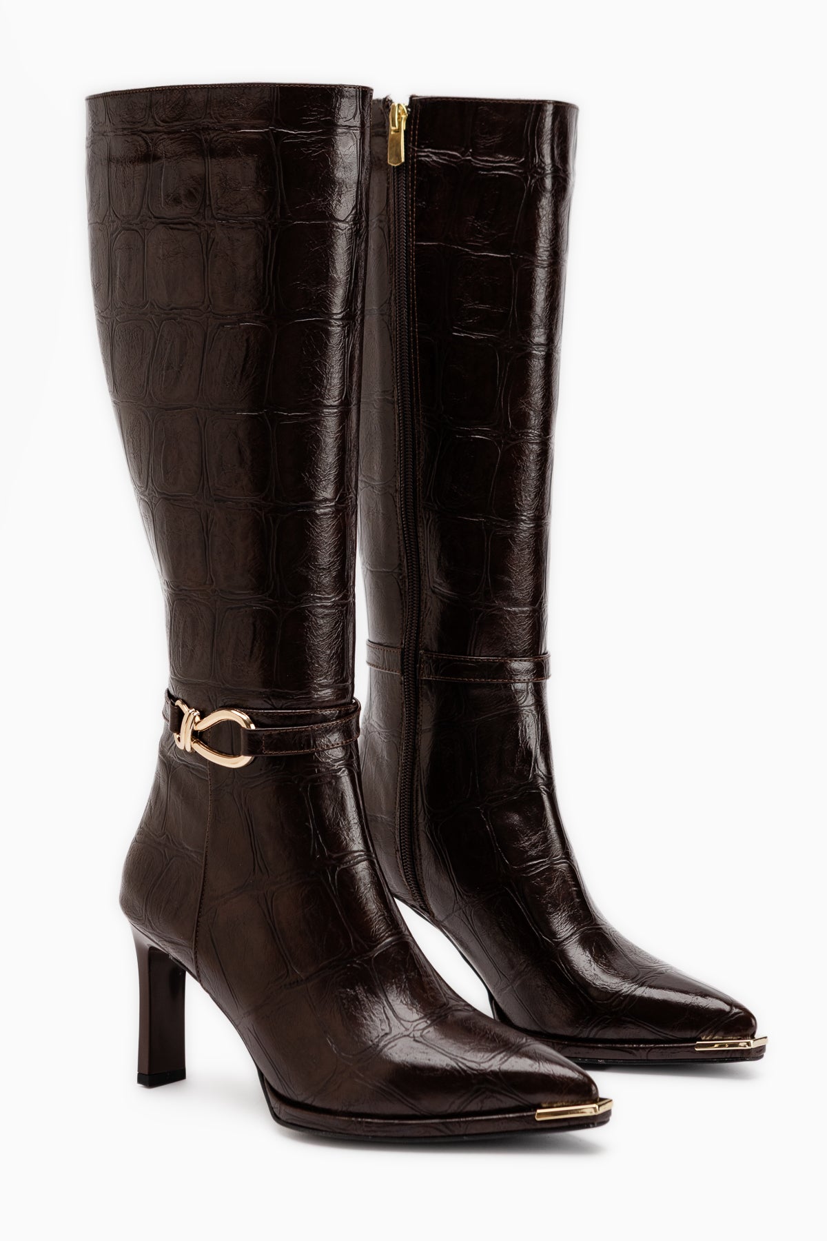 Lovis Brown Crocodile Pattern Buckle Detailed Women’s Boots