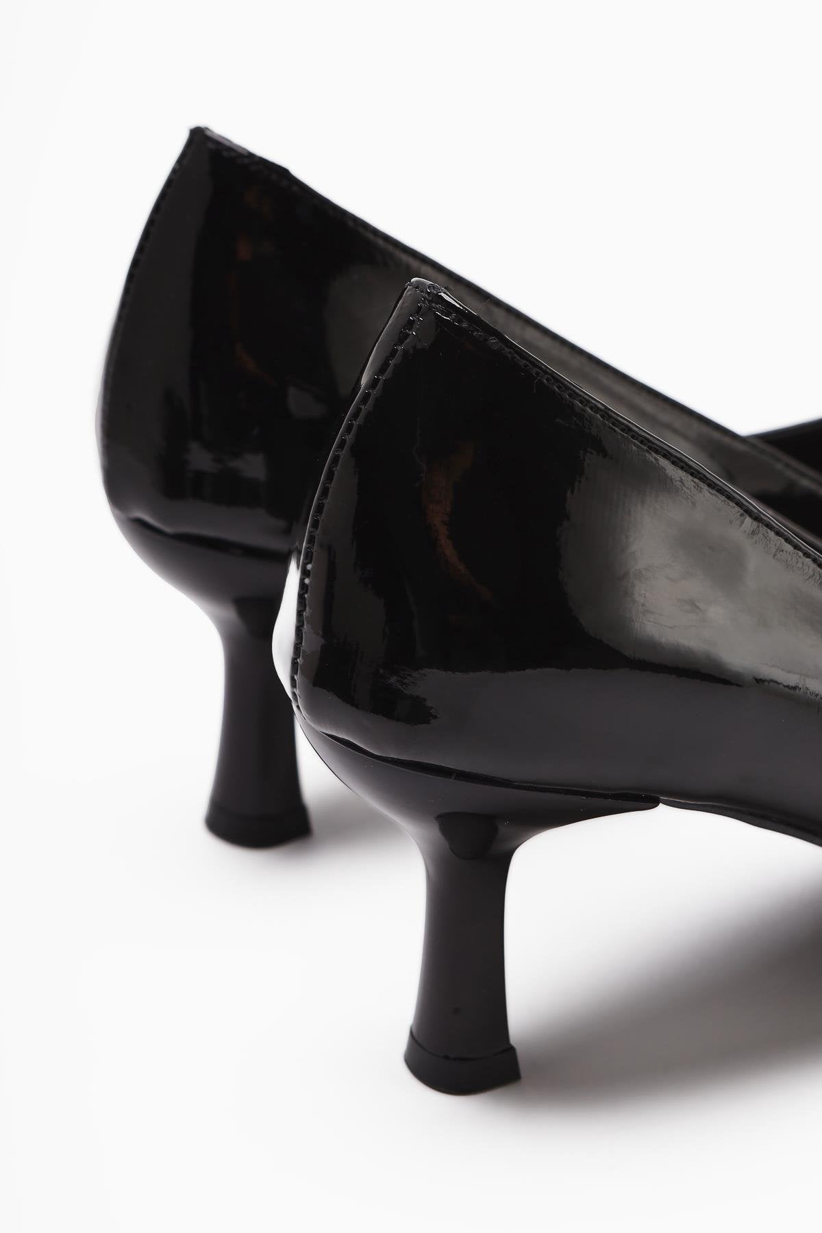Carla Beige Patent Leather Pointed Toe Buckle Detailed Heeled Women's Shoes