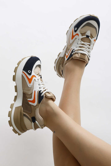 Onella Navy Blue Suede Detailed Lace-Up Sneakers