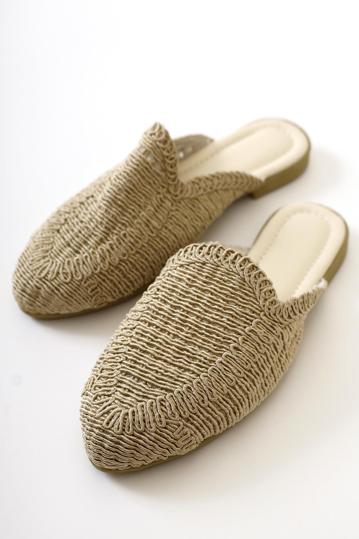 Mary Jane Beige Knitted Slippers