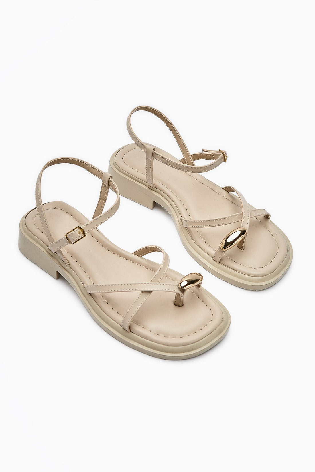 Lissi Beige Kreuzriemen-Schnallensandalen für Damen