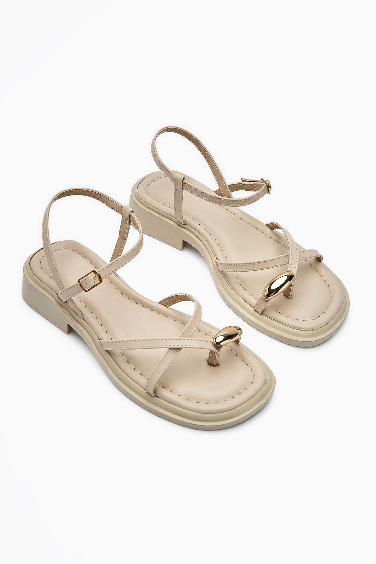 Lissi Beige Kreuzriemen-Schnallensandalen für Damen