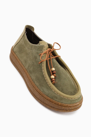Polin Genuine Leather Khaki Suede Lace-Up Daily Loafer Shoe
