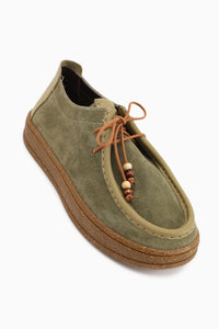 Polin Genuine Leather Khaki Suede Lace-Up Daily Loafer Shoe