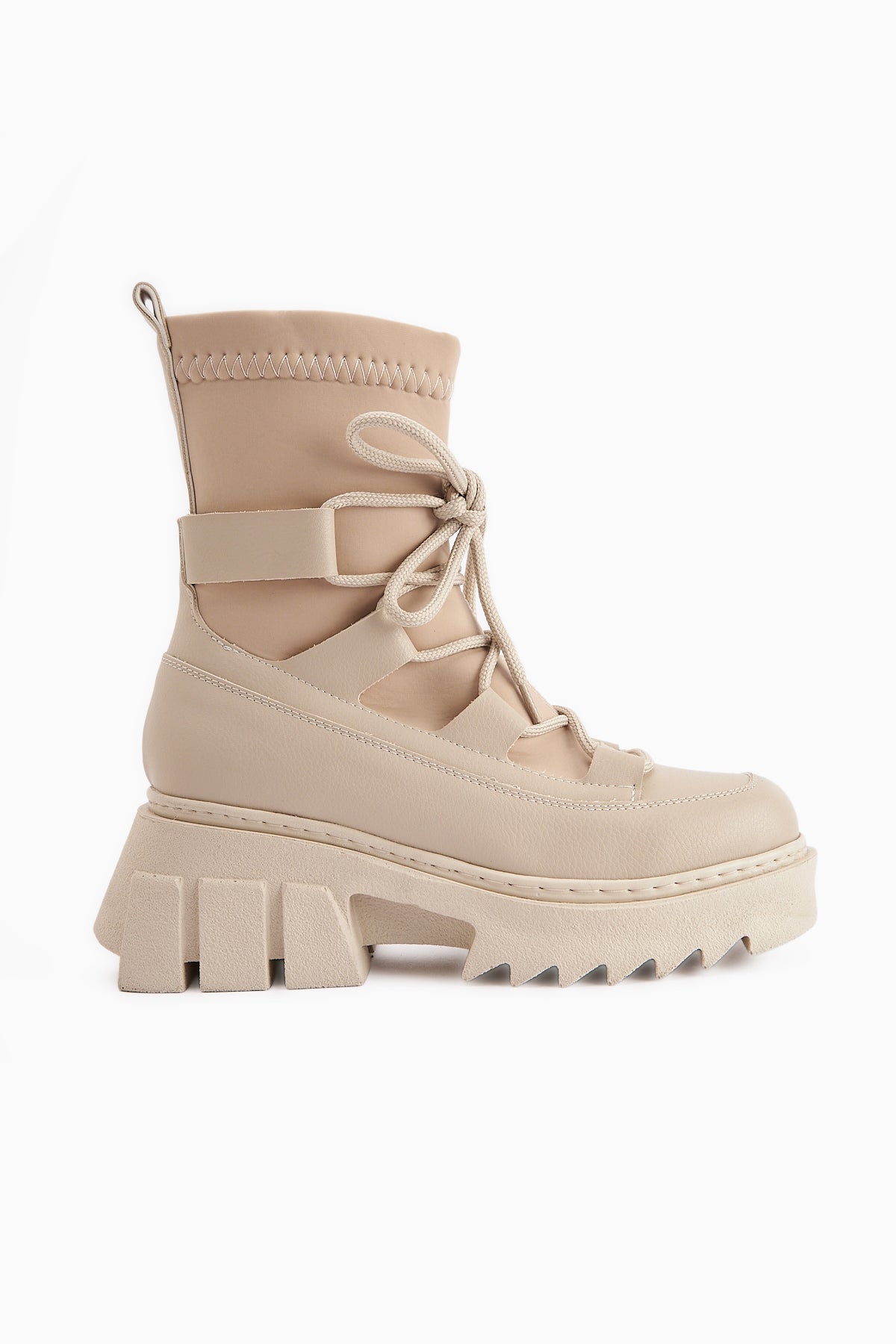 Casey Beige Thick Soled Lace-up Women's Boot