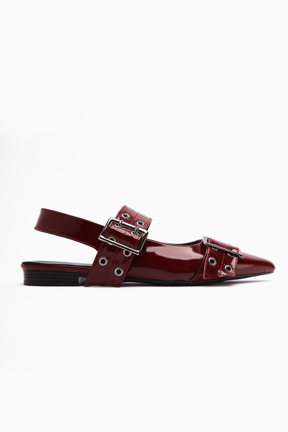 Davin Burgundy Patent Leather Belted Pointed Toe Women's Sandals