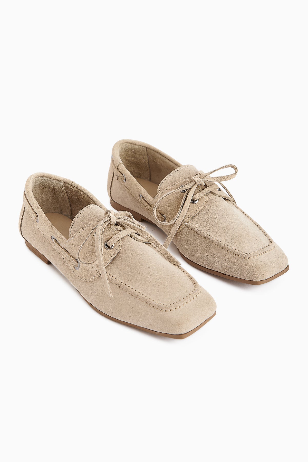 Arian Genuine Beige Suede Leather Lace-Up Moccasin Daily Loafer